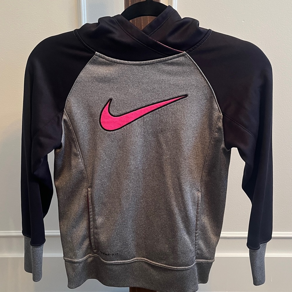 Nike Athletic Gray and Black Hoodie with Pink Swoosh